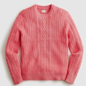 J Crew Cotton Cable Knit Crewneck Fisherman Sweater in Heather Pink Sz S